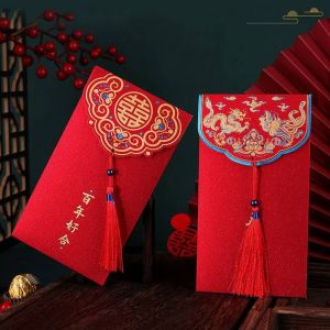 Combo 6 Bao Lì Xì Đỏ Đám Cưới Lì Xì Nạp Tài Bưng Tráp Song Hỷ Mang Lại May Mắn Tết Chất Liệu Nhung Cao Cấp Có Tua Rua