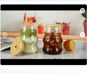 Hiraya Ph Borosilicate Iced Coffee Cup 530ml Reusable Glass Mug Curved with Straw Bamboo Lid Brush Hot & Cold Drink