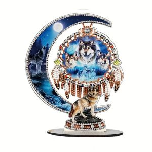 1 PC DIY หมาป่าเพชร Art โต๊ะเครื่องประดับด้านไม้คริสตัล Rhinestone หัตถกรรมสําหรับตกแต่งโฮมออฟฟิศ