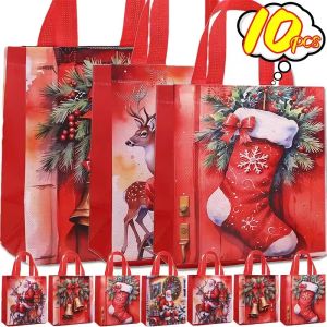 20/10/5ชิ้น ถุงของขวัญคริสต์มาสหลากสไตล์ / กระเป๋าถือผ้าไม่ทอกันน้ำ / ถุงบรรจุภัณฑ์พิมพ์ลายซานต้าสโนว์แมน / ถุงใส่ขนม / อุปกรณ์จัดงานปาร์ตี้ปีใหม่งานแต่งงาน