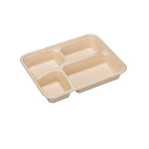 Eco-Friendly Biodegradable Paper Pulp Disposable Lunch Box Three Sections Four Grids Takeaway Fast Food Box Multi-Grid