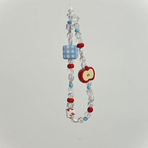 Blue Plaid Block Apple Phone Case Chain CCD Camera Lanyard DIY Hand Bracelet Beads Gobben Bag Charm Mobile Phone Accessories