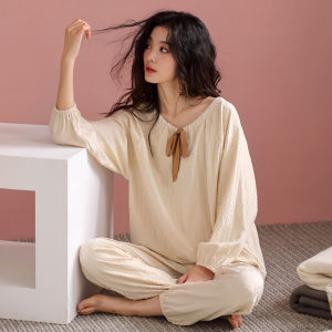 Elegant Cotton Long Sleeve Pullover Ladies Sleepwear Set