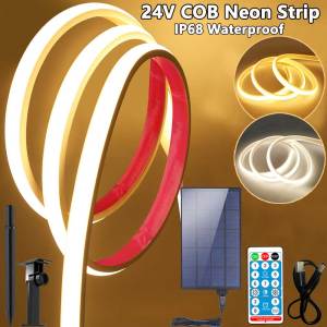 24V COB Solar Neon Light Strips Solar Flexible Lights Waterproof IP68 Warm White 1m 2m 3m 4m 5m LED Strip For Garden Decoration