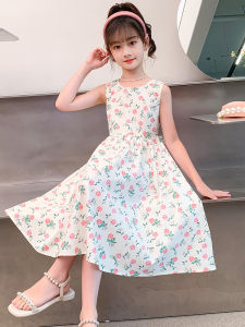 Modern Child Cotton Floral Dress for Girls Summer A-Line Skirt Middle to Young Children Fashionable Casual Daily Wear
