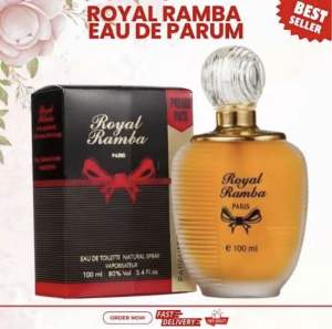 Royal Ramba Eau de Parfum 100 ml with black and red box clear cap amber liquid Paris branding natural spray 80% vol.