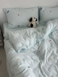 Pure Cotton Double Layered Fabric Bedding Set for Girls Summer Fresh Style Quilt Cover Sheet Pillowcase Four Piece Suite