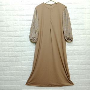 Baju Gamis wanita annabelle untuk remaja dewasa model tangan balon bahan knit Polyester muat sampai BB 90 kg adem lembut tidak nerawang