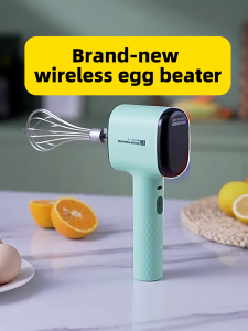 Electric Hand Mixer  Wireless Hand Mixer  Cordless Egg Beater  Electric Egg Whisk  2-Speed  1300RPM  Digital Display  304 Stainless Steel  for Baking  Cream and Eggs