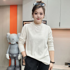 plus Size Casual Half High Neck Base Shirt Womens Fashion Loose Slimming Inner Wear Solid Color T-Shirt Korean Style Commute