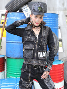 Stylish Short Denim Jacket for Women Spring Autumn Long Sleeve Cool Streetwear Fashion Trendy Top Casual Cotton Zipper POLO