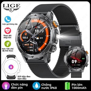 Đồng Hồ Thông Minh Nam LIGE Với Pin 1000mAh Đèn Pin Ngoài Trời Gọi Bluetooth Chống Nước Theo Dõi Sức Khỏe Đo Nhịp Tim