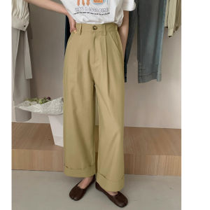 กางเกงขายาวทรงตรงเอวสูงสไตล์เกาหลีย้อนยุคสำหรับผู้หญิง กางเกงขายาวลำลองทรงหลวมอเนกประสงค์ฤดูใบไม้ร่วง/ฤดูหนาว