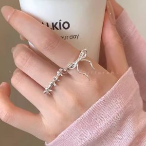 Ballet Girl Silk Ribbon Butterfly Knot Ring Open Style Finger Accessory for Women Elegant Summer Fashion Index Finger Ring