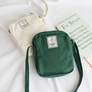 6-Inch Big Screen Mobile Phone Bag Mens and Womens Neutral Canvas Fabric Simple Versatile Crossbody Pouch Single Shoulder Solid Color Small Bag