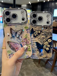 Fashionable White Rose Black Butterfly Full Cover Shockproof Lens Protection Phone Case for Apple Series iPhone 17 15 pro 16 pro Max 13 pro 14 pro Max