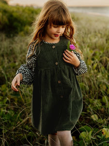 Váy Vest Nhung Dễ Thương Cho Bé Gái Mùa Thu Đông Thường Ngày Cotton Không Tay Váy Chữ a Cài Nút Cổ Chữ V Váy Mùa Thu Đông Cho Bé Gái