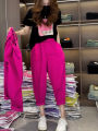 Pure Color Fashionable All-Match Stretch Dragon Fruit Harem Pants Summer Women's Clothing New Loose Slim Looking Elastic Waist Casual Pants. 