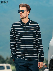 Enjeolon | Pique Cotton Stripe Collar Long Sleeve Tshirt