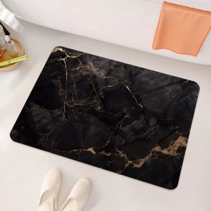 VIKAMA Modern Black Marble Bath Mat Diatomite Quick Dry Non Slip Bathroom Doormat Washable Stone Pattern Home Carpet
