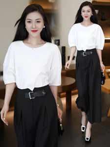 Fashionable Elegant Half Skirt Set Womens Summer New Age Reduction Meat Conceal Slimming Shirt Skirt Two Piece Set