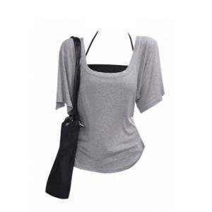 YUEZHONGWEI | เสื้อยืดแขนสั้นผ้าไหมน้ำแข็งสไตล์ฝรั่งเศสสำหรับผู้หญิงในช่วงฤดูร้อน เสื้อแขนกุดหลวมๆ คอวี ทรงหลวม สไตล์ย้อนยุค