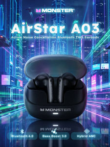 Monster | Monster Airstar A03 ANC Bluetooth 6.0 Headphones Punchy Deep Bass Sports Earphone Active Noise Cancellation TWS Wireless Earbuds