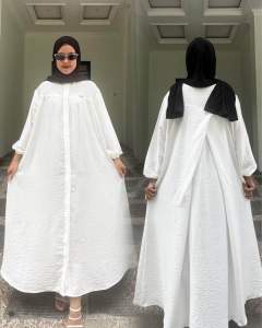 Dress Jelita gamis silang belakang polos polo linen gamis lebaran mewah wanita