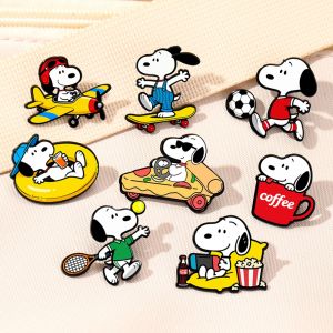 Bandai | 7Pcs Snoopy Enamel Pin Set Cartoon Charlie Brown Woodstock Brooch Lapel Pins for Backpack Clothes Badge Cute Fans Gift