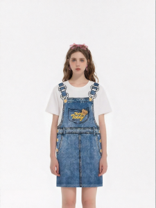 New Fashionable Faux Two-Piece Printed Denim Dress