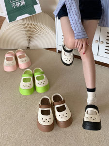 Fashionable Korean Style Mary Jane Two-Way Wear Clog Shoes Color Block Thin Strips Womens Summer Flat Bottom Sandals