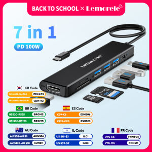 Lemorele | LEMORELE 7-in-1 USB C HUB Docking station with 4K 30Hz Video Output 100W PD USB-C&USB-A 3.0 Ports for MacBook Windows Laptop