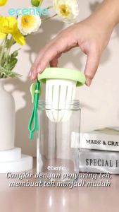 ECENTIO Hijau Gelas Kopi Aesthetic free sticker 500ml Tumbler Kaca Sedotan Silikon Lucu