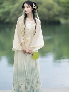 Elegant Embroidered Square Collar Half Sleeve Womens Hanfu Set Versatile Daily Wear Comfortable Lenzing Modal Fabric