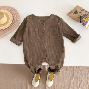 Newborn Baby Long Sleeve Onesie Spring Autumn Outfit Crawler Suit Boys Girls Single Button Romper Cotton Velvet Simple Style