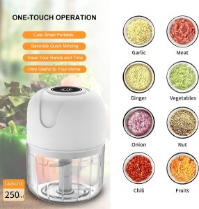 250ML Wireless Electric Garlic Onion Chilli Chopper Mini Food Processor Ginger Blender Garlic VegetableGrinder Chopper Mincer USB One Touch 电动蒜泥器