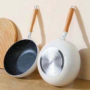 28cm Non-stick Wok Frying Pan Wood Handle Home Induction Cooker Gas Stove Saucepan Pot Steak Skillet Pancake Kitchen Cookware