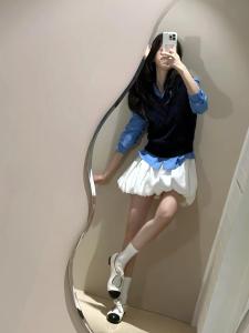 Nabi Low Waist Floral Bouffant Half Skirt Women Commute A-Line Mini Short Pants Spring Season Solid Color Other Material Skirt