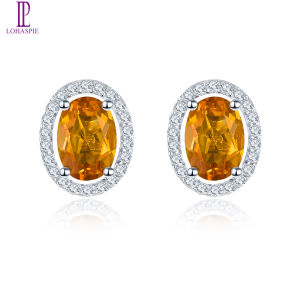 Oval 7x5mm Citrine Solid 925 Sterling Silver Stud Earrings Natural Gemstone Fine Elegant Simple Women Jewelry for Gift