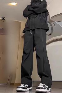 Mens Fleece Lined Thickened Windproof Waterproof Hiking Trousers Workwear Straight Leg Functionality Mountain Climbing Pants