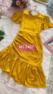 MYDU Shop I MS 2457 - ĐẦM TAY NGẮN BÈO LAI XÉO – Sang Trọng Duyên Dáng Và Tôn Dáng Hoàn Hảo