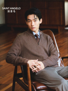 High Collar Zipper Mens Wool Sweater