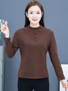 เสื้อเชิ้ตคอปกสูงสองหน้าด้านในเสื้อผ้าทำงานสไตล์เกาหลีสำหรับผู้หญิง ทรงสลิมฟิต แขนยาว ปกติ ฤดูใบไม้ร่วง 2023