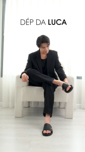 Leonardo Dép Nam Luca Quai Ngang Da Microfiber Thượng Hạng Kháng Nước Đế Cao Su TA Plus Siêu Nhẹ
