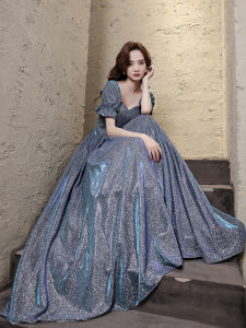 Blue Starry Evening Dress Womens New 2025 High-End Sensation Annual Conference Ball Hostess Adult Performance Costume