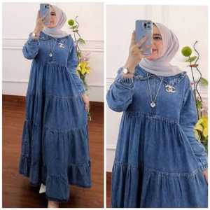 midi terbaru//gamis jeans terlaris//midi jeans kekinian//baju gamis lebaran terbaru//atasan wanita masakini//gamis jeans denim//midi dress viral