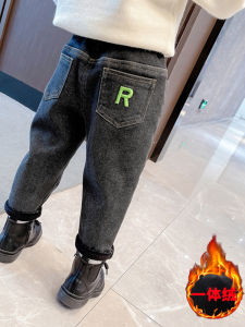 Girls Denim Jeans Autumn Winter Style Fleece Lined Loose Fit Casual High Waist Long Pants for Kids And Babies