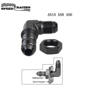 Durable Aluminum AN6 AN8 AN10 Male to Male 90 Degree Flare Bulkhead Adapter Black Fitting with Nut For Tab or Wirewall