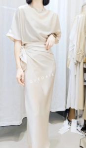 Elegant Hepburn Style Long Dress Tea Break French Fashion One Shoulder Acetate Womens Autumn High Waist Pleated Commute Ready