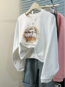 Loose Fit Short Sleeveless Hoodie Womens Spring Autumn Thin New Korean Style Long Sleeve round Neck Top Korean Style Jacket Trendy